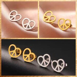 Peace Sign and Heart Stainless Steel Stud Earrings #1213